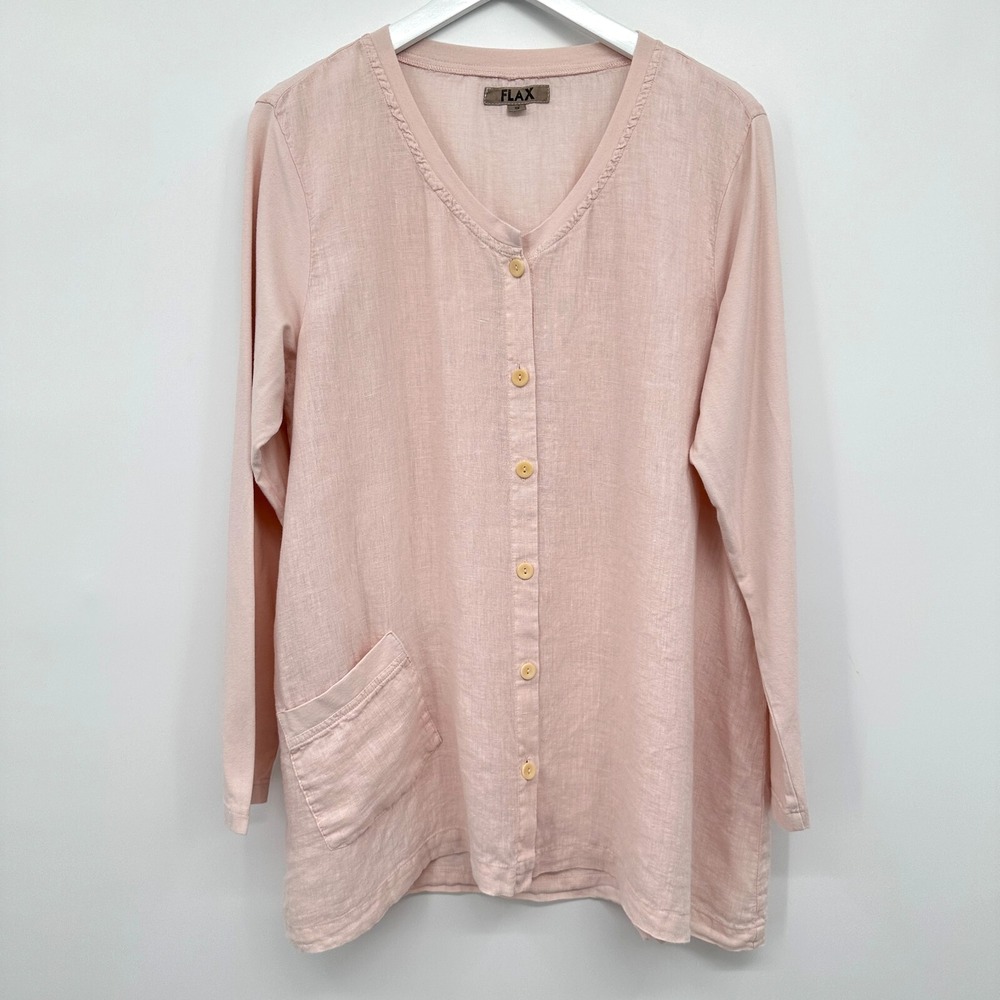 Flax Tunic Top Shirt Blouse‎ Size Small Button Up 100% Linen Lagenlook Coastal